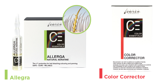 Allegra Allerga to numer 1 w ochronie włosów podczas farbowania, rozjaśniania oraz trwałej ondulacji. Jest produktem niezbędnym dla wszystkich dbających o zdrowy wygląd włosów oraz skóry. Ma zastosowanie przy wszystkich alkaicznych zabiegach oraz jako odżywka do bezpośredniego użycia. Allerga nie tylko zapobiega zniszczeniu włosów, ale także wzmacnia ich strukturę nadając włosom zdrowy wygląd oraz blask. Dzięki zawartości cystyny zostają odbudowane i wzmocnione mostki siarczanu. Allerga jest łatwa i wygodna w zastosowaniu dzięki sterylnej formie jaką jest szklana ampułka.   Color Corrector Color Corrector to łatwy sposób na korekcje niechcianego, sztucznego odcienia włosów. Występuję w dwuczęściowej delikatnej formule, która nie podnosi koloru włosów oraz nie psuje naturalnej kondycji włosa. Color Corrector zmniejsza ilość sztucznego pigmentu koloryzującego włosy, nie narusza naturalnego pigmentu włosów.
