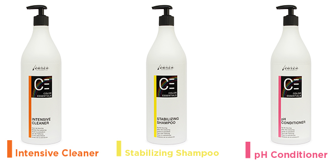 Intensive Cleaner Intensive Cleaner to szampon, który usuwa z łatwością warstwę silikonu z włosa nie szkodząc skórze głowy oraz nie naruszając struktury włosa. Intenisve Cleaner jest produktem niezastąpionym oraz koniecznym przed koloryzacją oraz wszystkimi zabiegami alkaicznymi. Po użyciu Intensive Cleaner możemy być w 100% pewni iż dalsze zabiegi przebiegną bezproblemowo.  Stabilizing Shampoo Bardzo ważny produkt, który powinien być zawsze stosowany po zabiegu koloryzacji. Stabilizing Shampoo utrwala pigmenty koloryzujące we włosach dzięki czemu kolor utrzymuje się przez długi czas. Reguluje wartość pH włosów. Zawarta w nim gliceryna oraz białko pszenicy gwarantuje połysk oraz wilgotność farbowanych włosów.