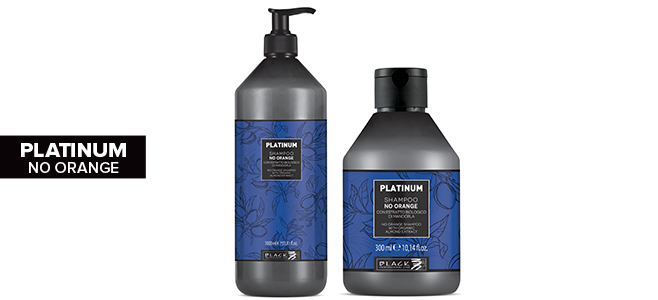 Nowość !!! Black Premium Line Platinum No Orange  Linia przeznaczona do neutralizowania miedzianych odcieni z silnym niebieskim pigmentem, który neutralizuje niepożądane, ciepłe tony na włosach ochładzając ich odcień. Produkty przeznaczone są do włosów farbowanych i naturalnych na poziomie od 5 do 8. 