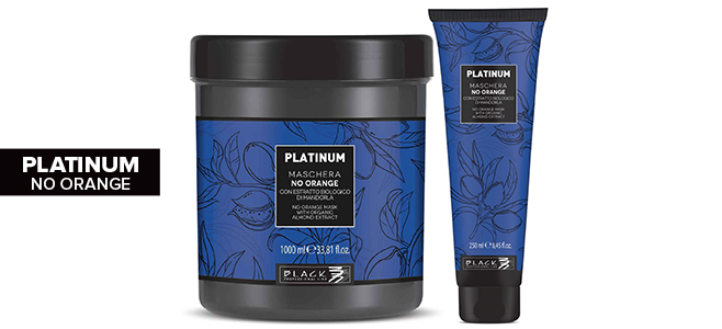 Nowość !!! Black Premium Line Platinum No Orange  Linia przeznaczona do neutralizowania miedzianych odcieni z silnym niebieskim pigmentem, który neutralizuje niepożądane, ciepłe tony na włosach ochładzając ich odcień. Produkty przeznaczone są do włosów farbowanych i naturalnych na poziomie od 5 do 8. 